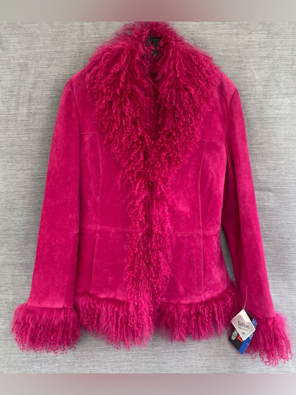 Danier Hot Pink Mongolian Fur Trim Suede Jacket XS-S